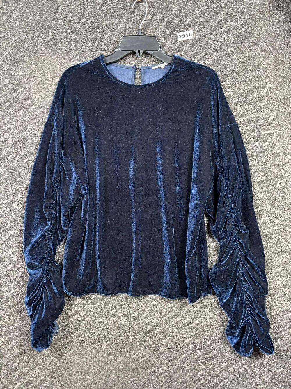 Tularosa Blouse Womens Small Blue Velvet Ruched Balloon Sleeve Dressy Party Top